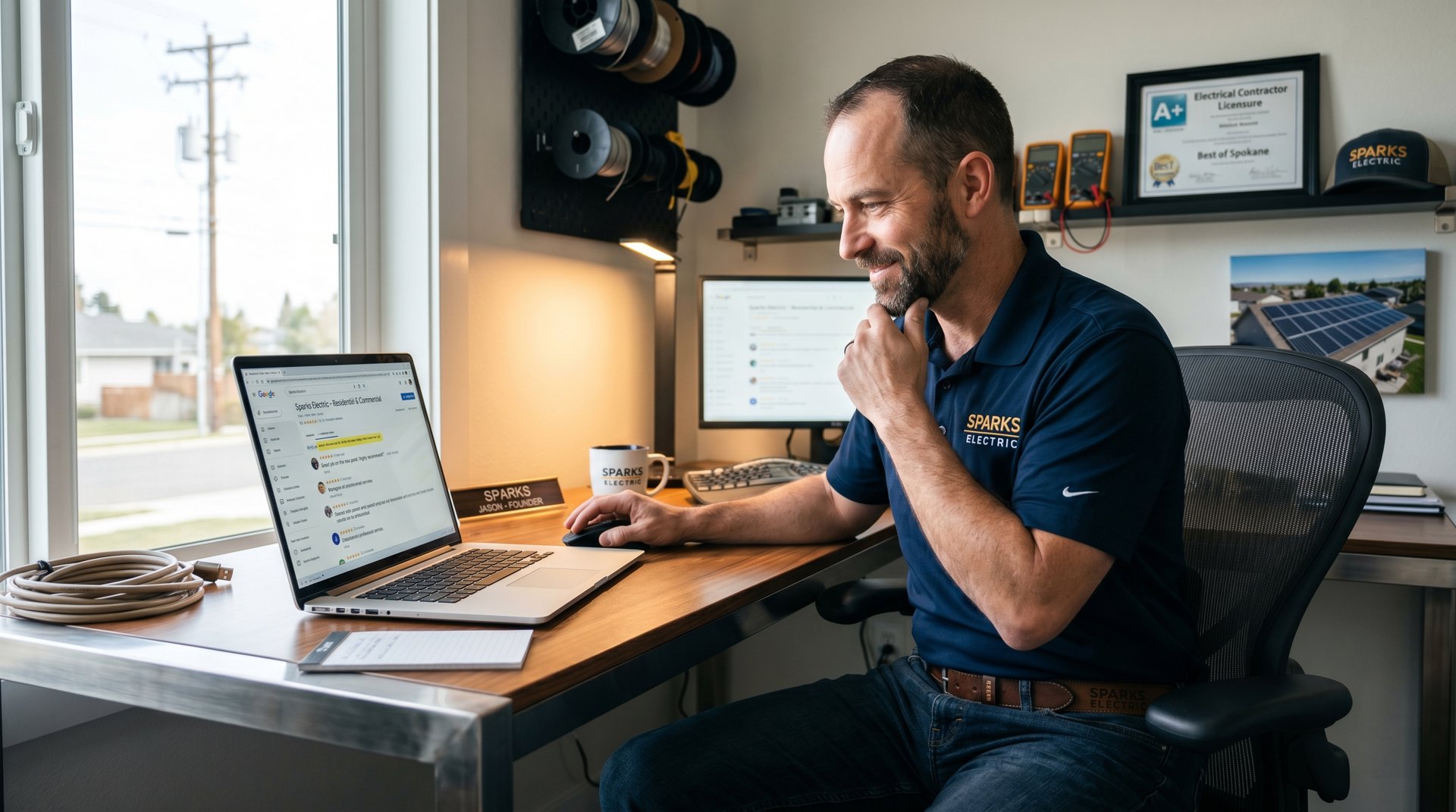 Business owner completing quick onboarding form at desk
